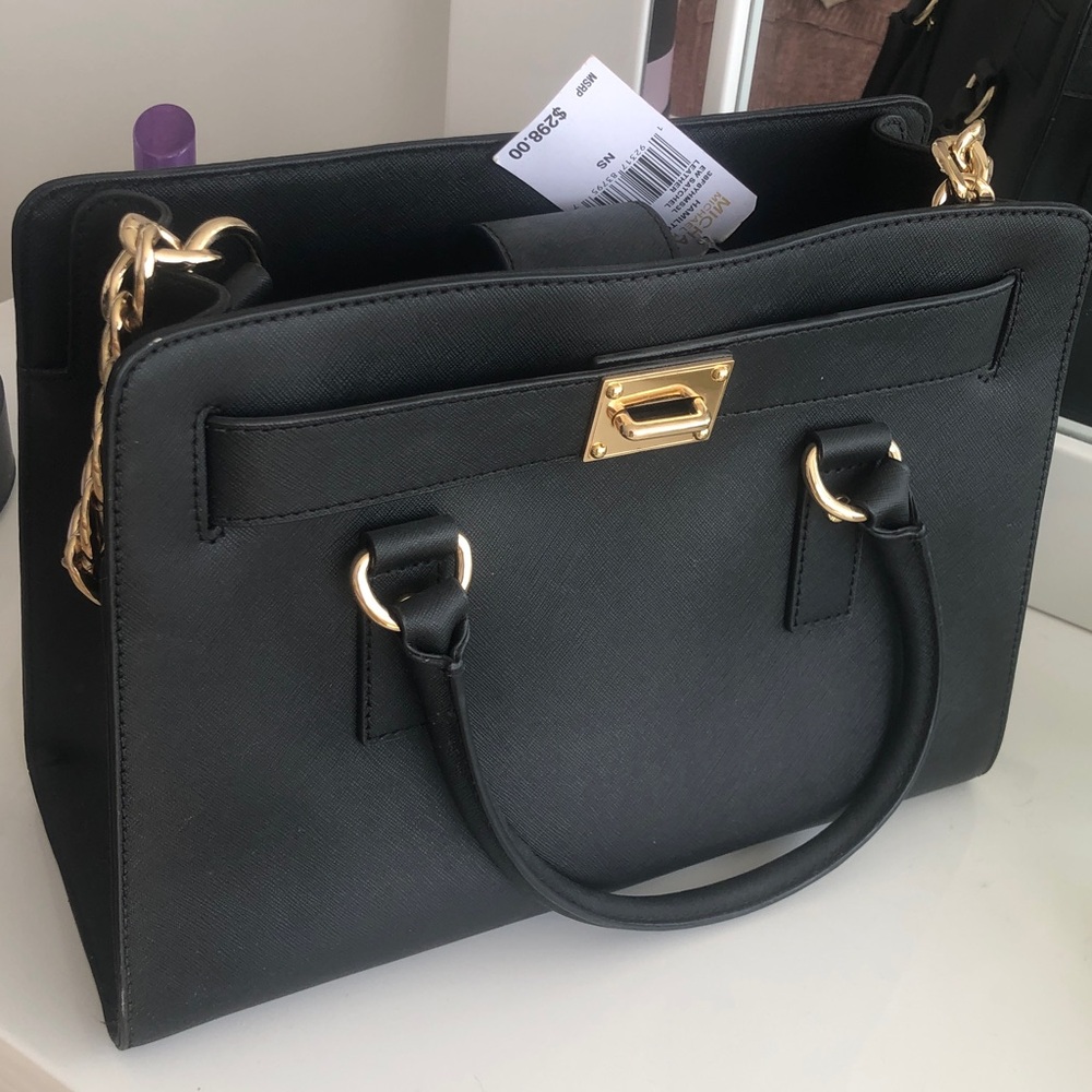 Michael Kors Black Satchel with Gold Chain Hardware